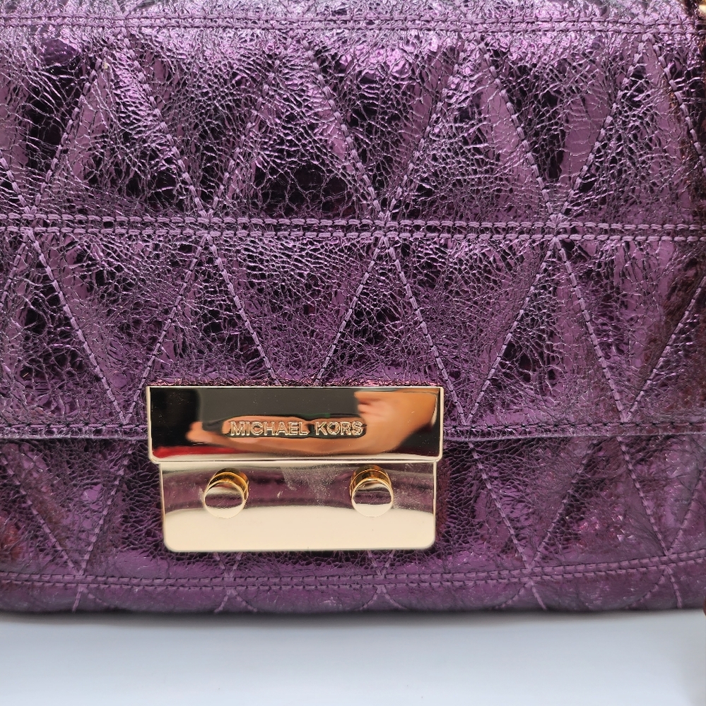 Michael Kors Sloan Large Chain Shoulder Bag damson pyramid quilt leather - Picture 4 of 12